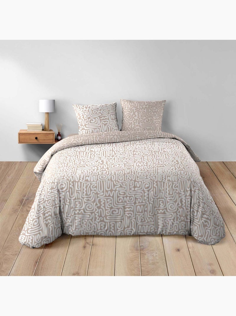 Parure de lit 3 pièces en coton à motif géométrique housse + taies Vert - Kiabi
