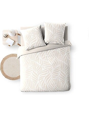 Parure de lit 3 pièces en coton feuille design housse + taies