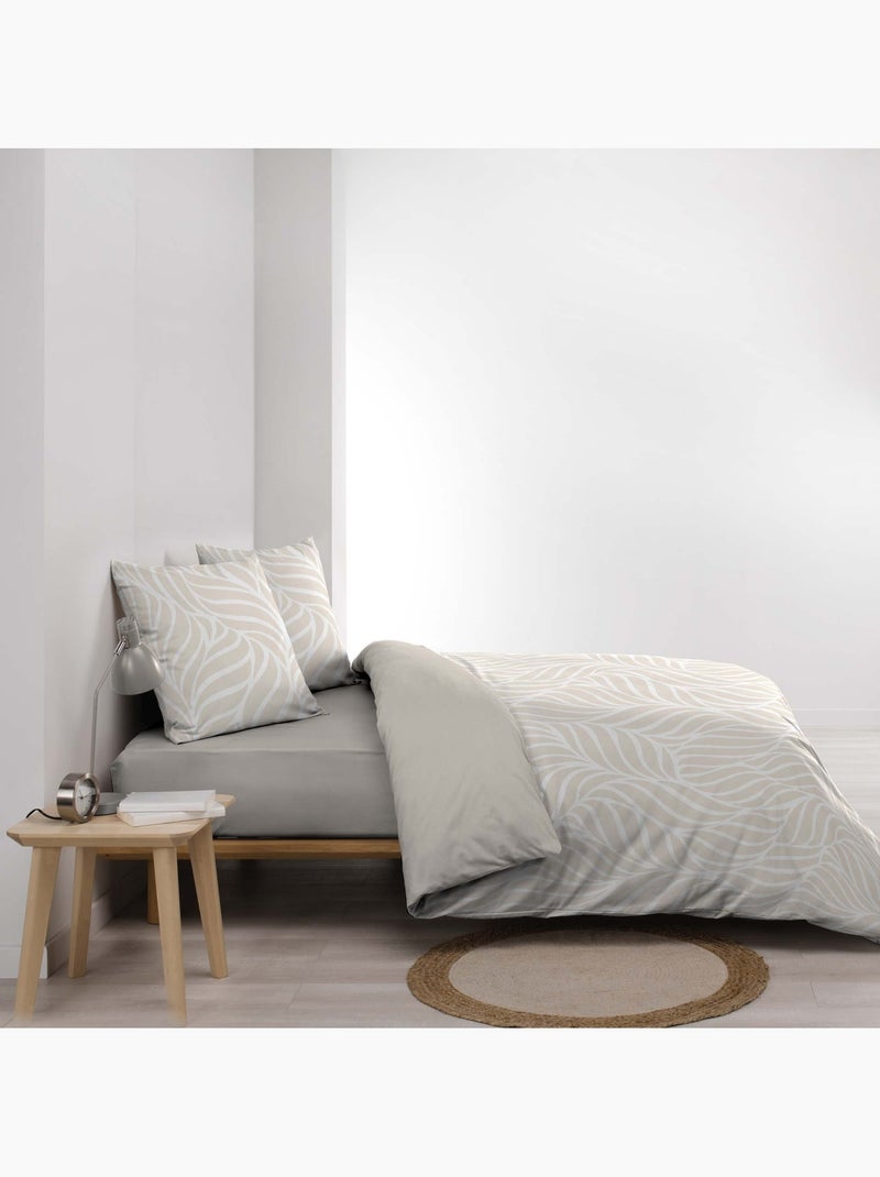 Parure de lit 3 pièces en coton feuille design housse + taies Beige sable - Kiabi