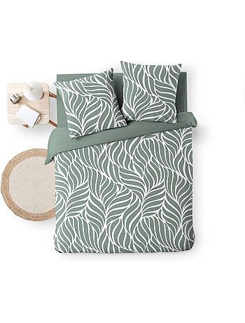 Parure de lit 3 pièces en coton feuille design housse + taies