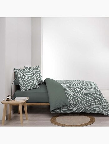 Parure de lit 3 pièces en coton feuille design housse + taies