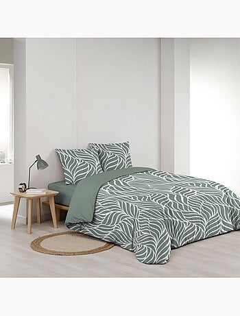 Parure de lit 3 pièces en coton feuille design housse + taies
