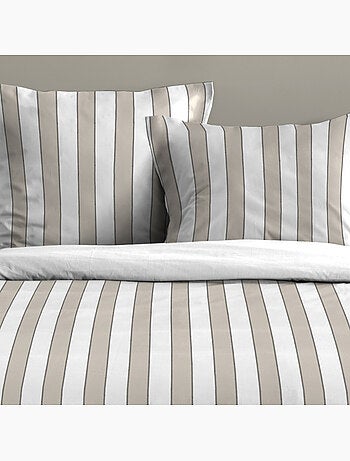 Parure de lit 3 pièces en coton imprimé rayures housse + taies