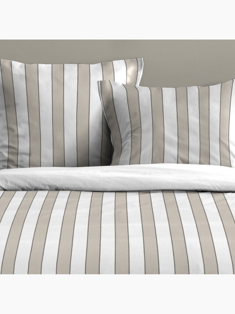 Parure de lit 3 pièces en coton imprimé rayures housse + taies Beige grès - Kiabi