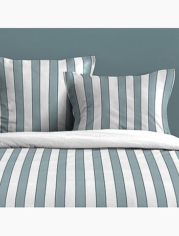 Parure de lit 3 pièces en coton imprimé rayures housse + taies