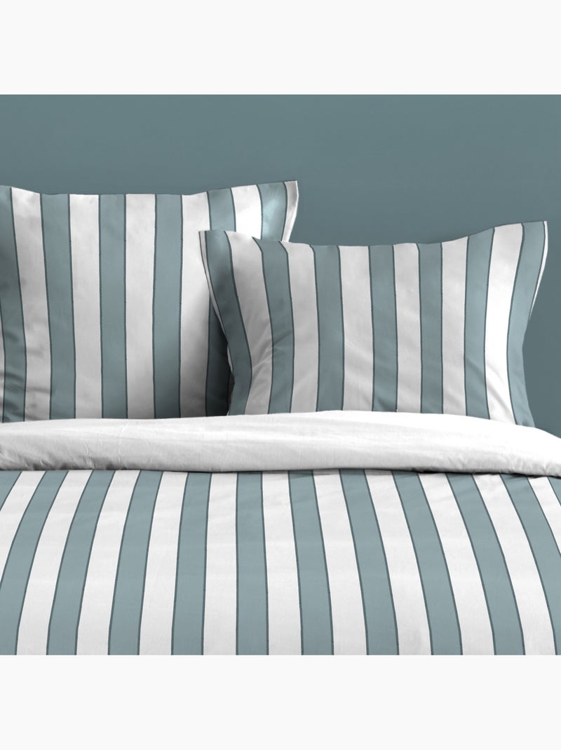 Parure de lit 3 pièces en coton imprimé rayures housse + taies Bleu - Kiabi