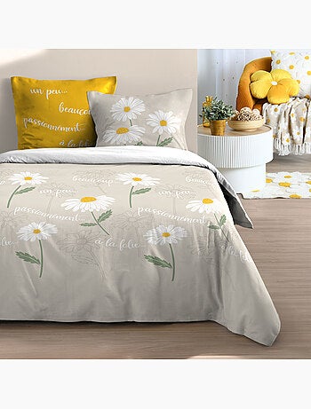 Parure de lit 3 pièces en coton marguerites housse + taies
