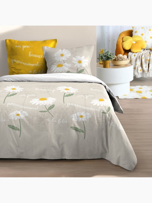 Parure de lit 3 pièces en coton marguerites housse + taies - Kiabi Parure de lit 3 pièces en coton marguerites housse + taies - Kiabi