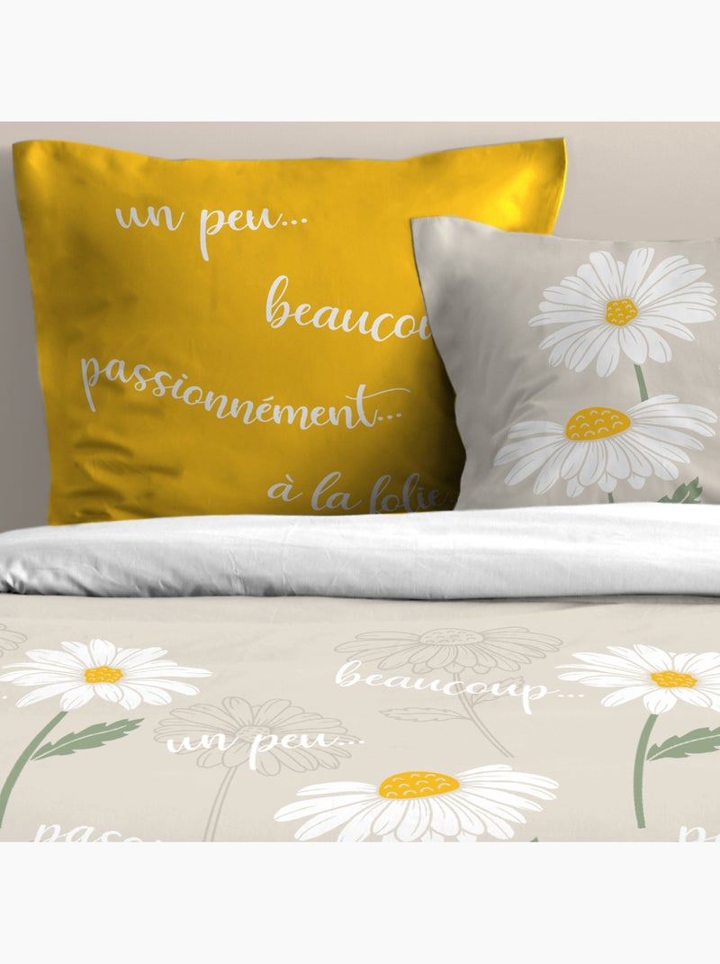 Parure de lit 3 pièces en coton marguerites housse + taies Beige grès - Kiabi