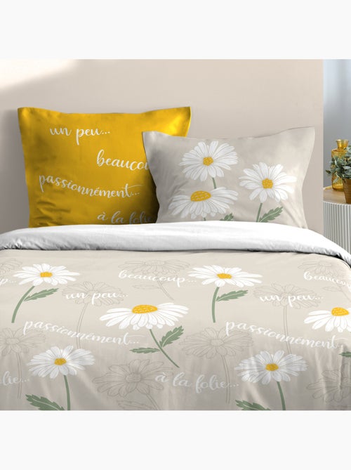 Parure de lit 3 pièces en coton marguerites housse + taies - Kiabi Parure de lit 3 pièces en coton marguerites housse + taies - Kiabi