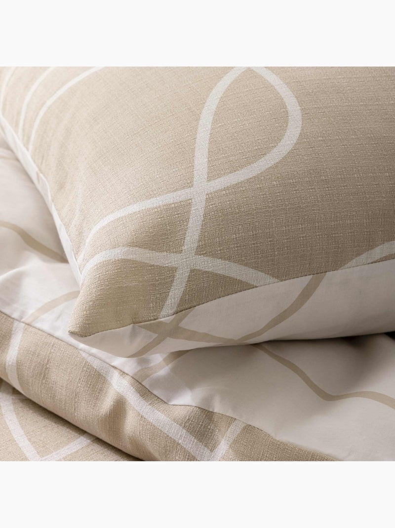 Parure de lit 3 pièces en coton relief trait design housse + taies Beige grès - Kiabi