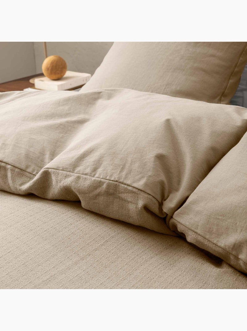 Parure de lit 3 pièces en coton tissage épais housse + taies Beige grès - Kiabi
