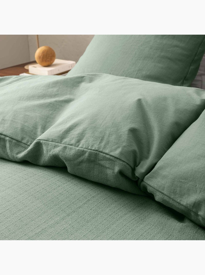 Parure de lit 3 pièces en coton tissage épais housse + taies Vert - Kiabi