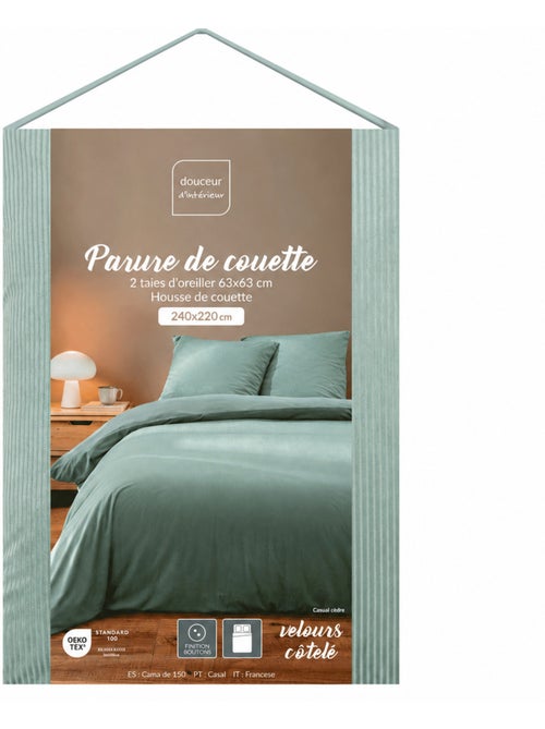 Parure de lit 3 pièces en velours côtelé uni housse + taies - Kiabi Parure de lit 3 pièces en velours côtelé uni housse + taies - Kiabi