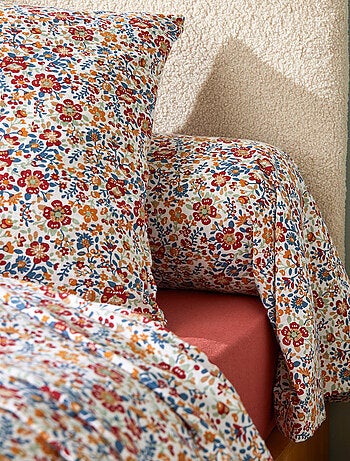 Parure de lit 3 pièces flanelle de coton floral housse + taies