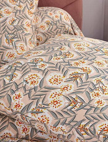 Parure de lit 3 pièces flanelle feuillage housse + taies