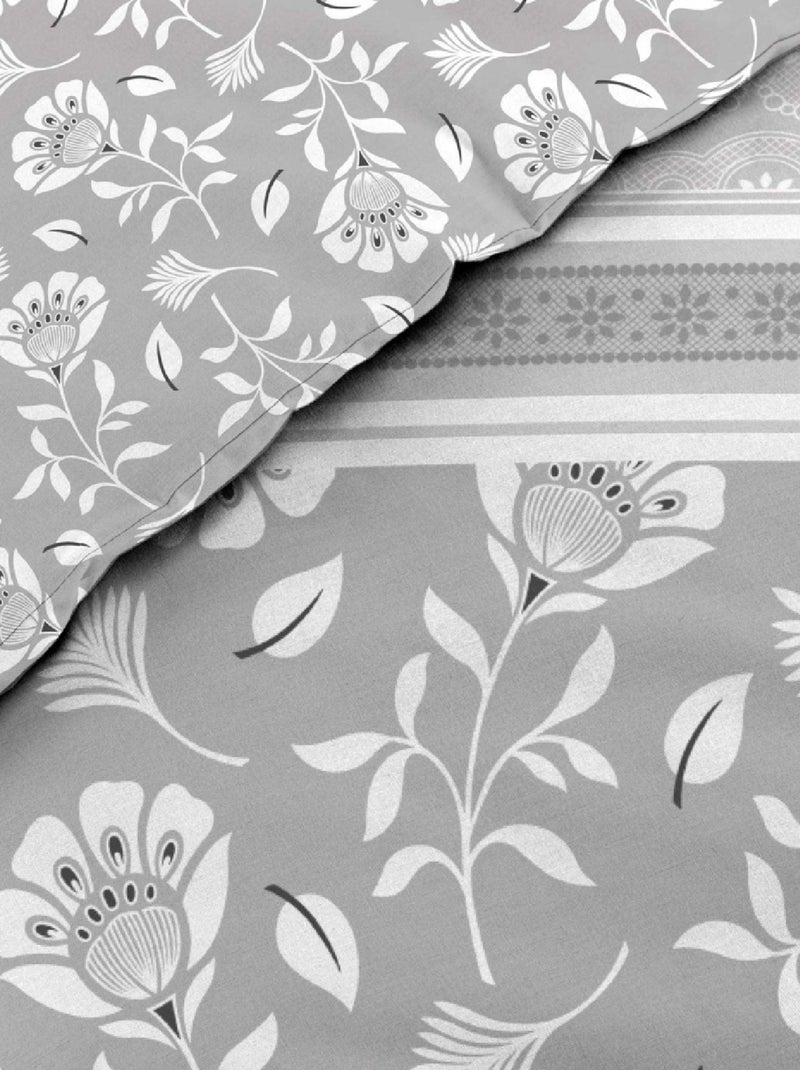 Parure de lit 3 Pièces Fleurs Flavie Gris - Kiabi