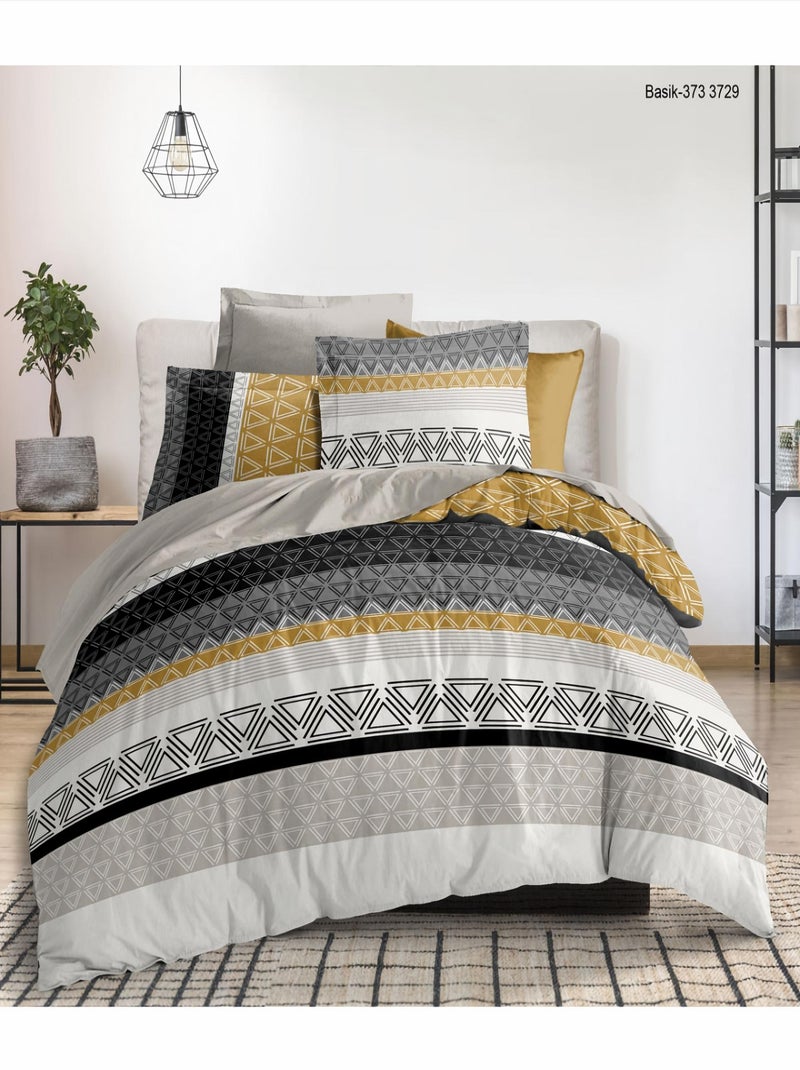 Parure de Lit 3 Pièces Housse de Couette + 2 Taies d'Oreillers Basik Gris Jaune Gris - Kiabi