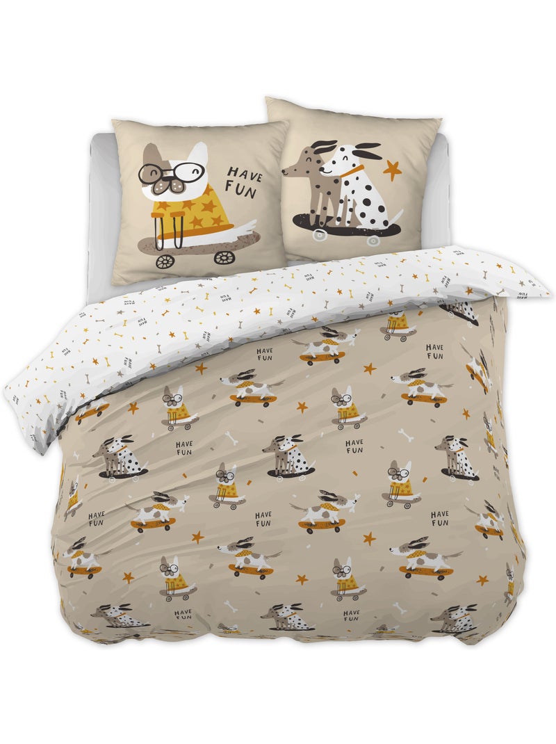 Parure de lit 3 pièces isidore – réversible – 100% coton 57 fils Beige - Kiabi