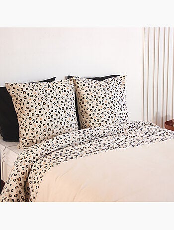 Parure de lit 3 pièces léopard coton housse + taies