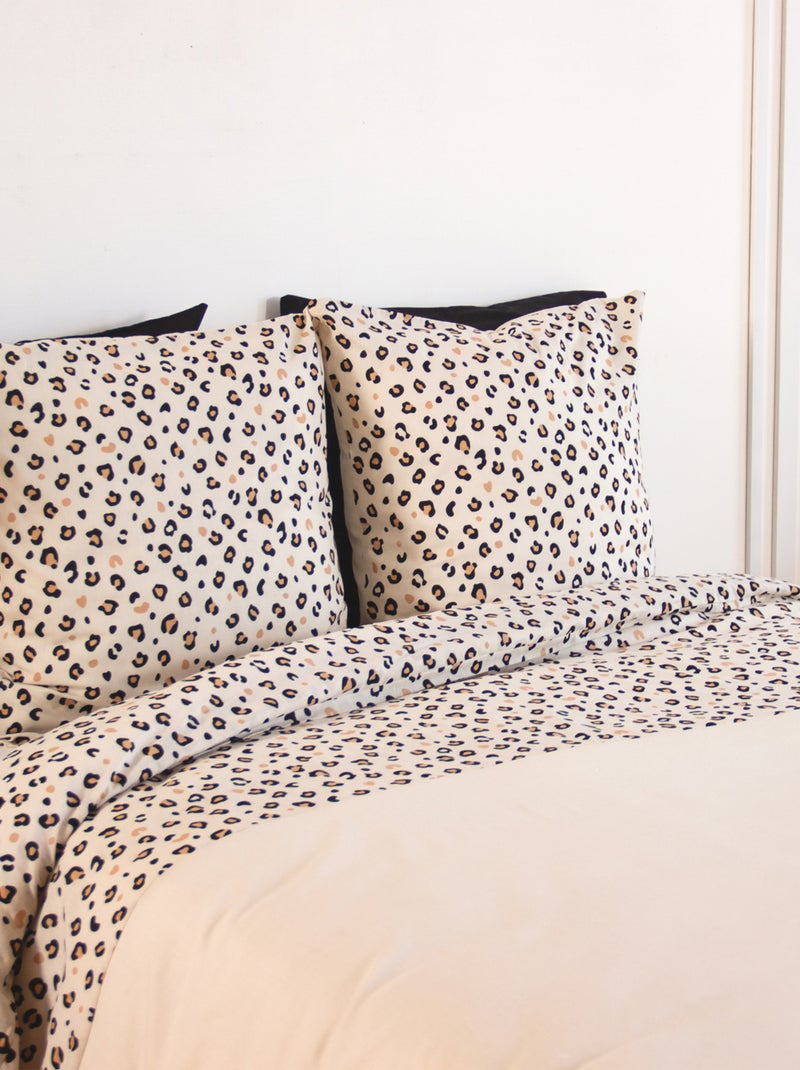 Parure de lit 3 pièces léopard coton housse + taies Beige clair - Kiabi