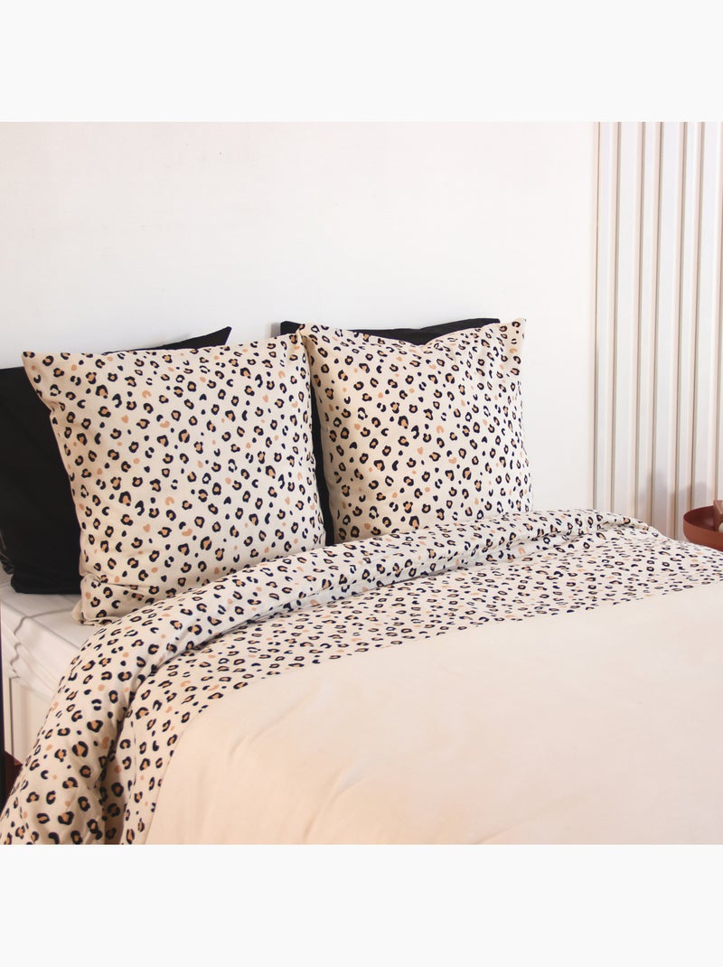 Parure de lit 3 pièces léopard coton housse + taies Beige clair - Kiabi