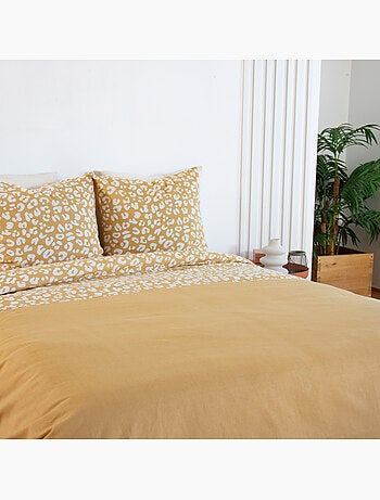 Parure de lit 3 pièces léopard coton housse + taies