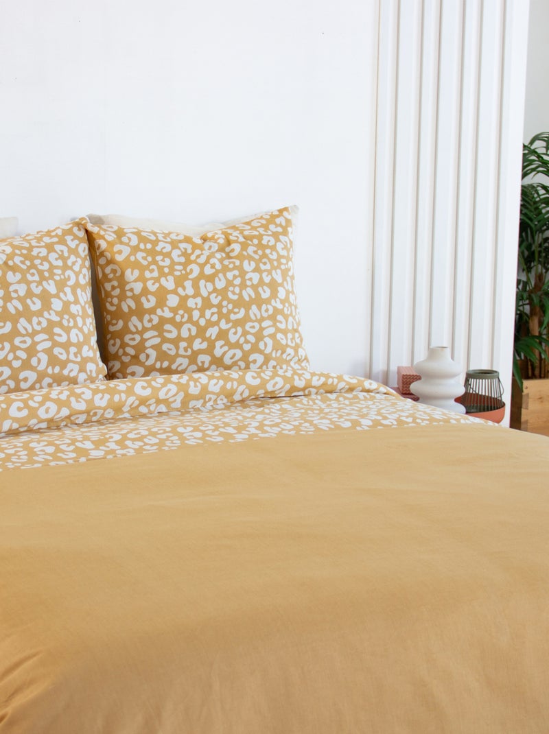Parure de lit 3 pièces léopard coton housse + taies Jaune - Kiabi