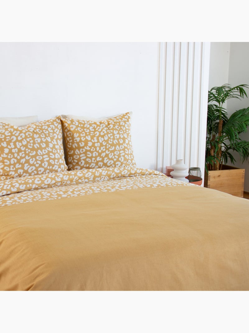 Parure de lit 3 pièces léopard coton housse + taies Jaune - Kiabi