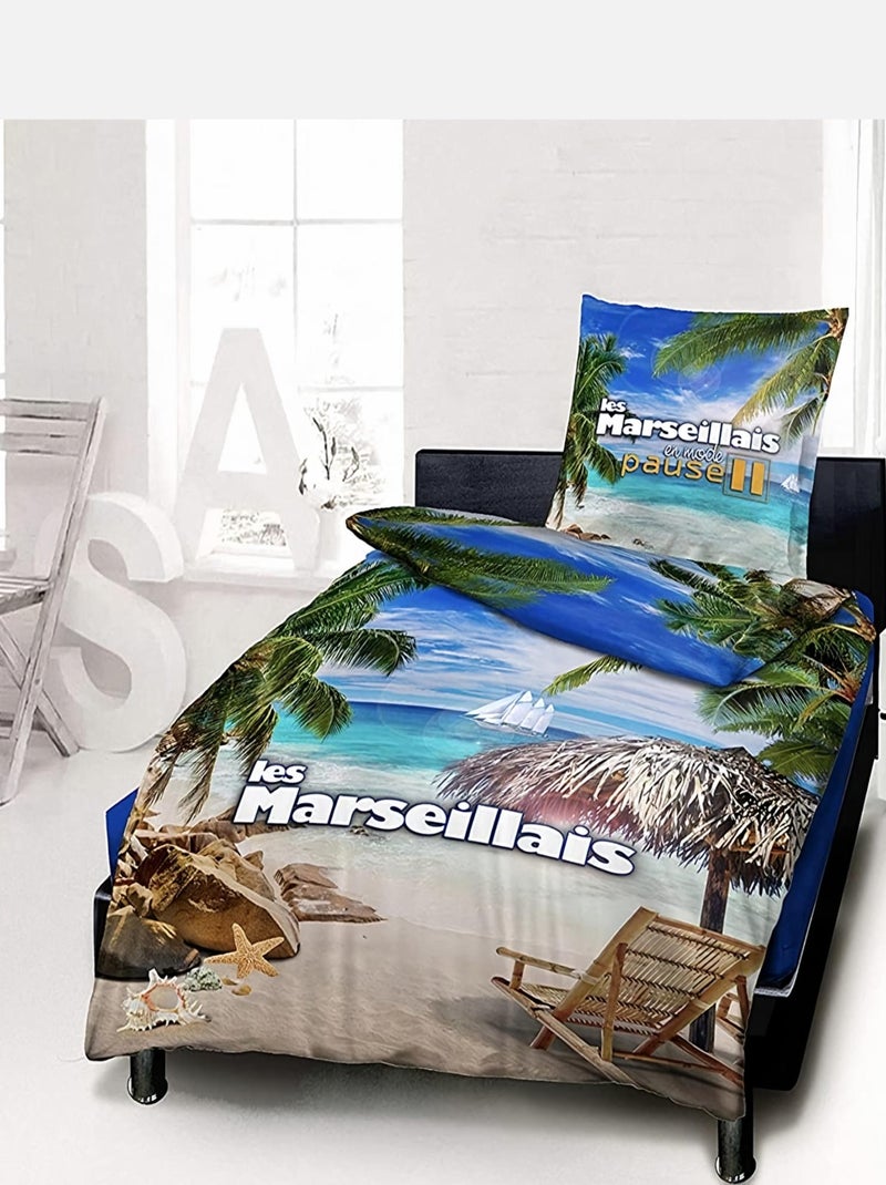 Parure de lit 3 pièces Les Marseillais au Soleil Bleu - Kiabi