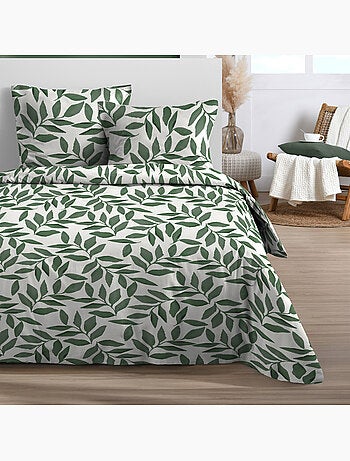 Parure de lit 3 pièces microfibre feuillage housse + taies