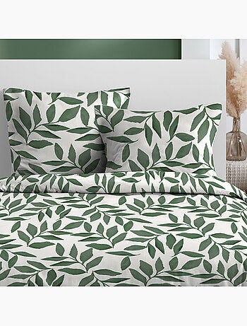Parure de lit 3 pièces microfibre feuillage housse + taies