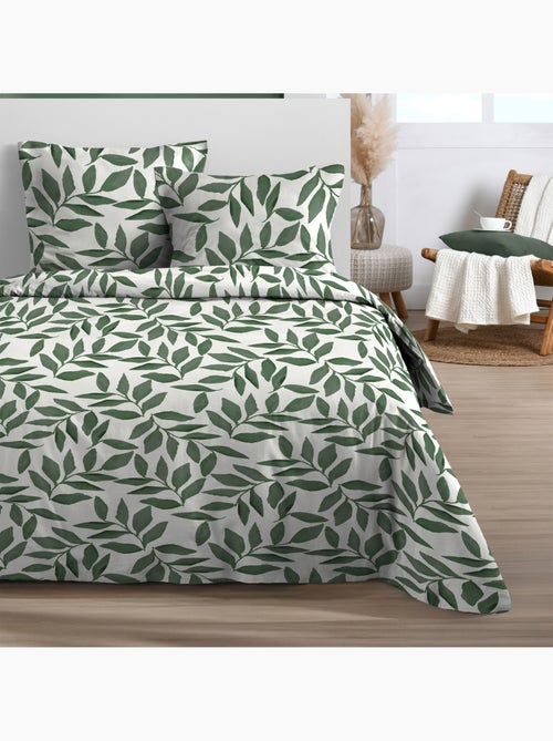 Parure de lit 3 pièces  microfibre feuillage housse + taies - Kiabi