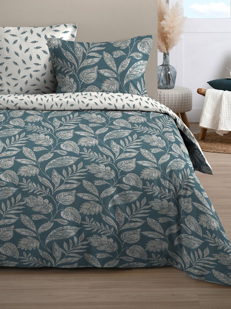 Parure de lit 3 pièces motif feuillage en coton Bleu - Kiabi