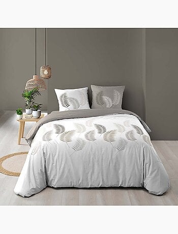 Parure de lit 3 pièces motif feuillages housse + taies