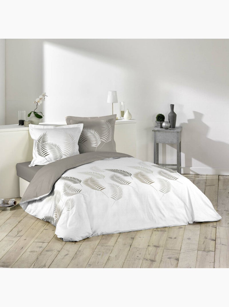 Parure de lit 3 pièces motif feuillages housse + taies Beige grès - Kiabi