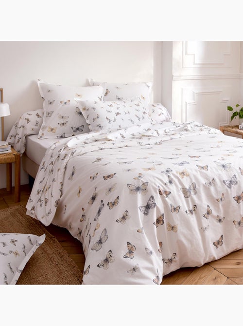 Parure de lit 3 pièces percale de coton 80 fils papillons housse + taies - Kiabi
