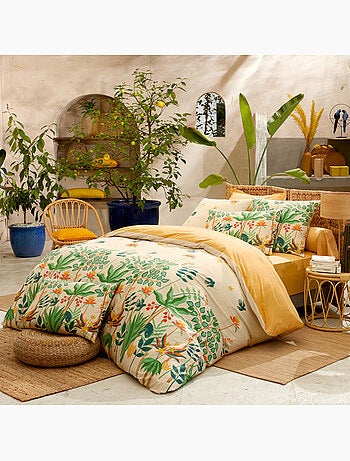 Parure de lit 3 pièces percale de coton 80 fils tropical housse + taies