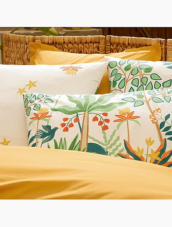 Parure de lit 3 pièces percale de coton 80 fils tropical housse + taies