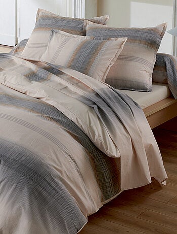 Parure de lit 3 pièces percale de coton dégradé rayé housse + taies
