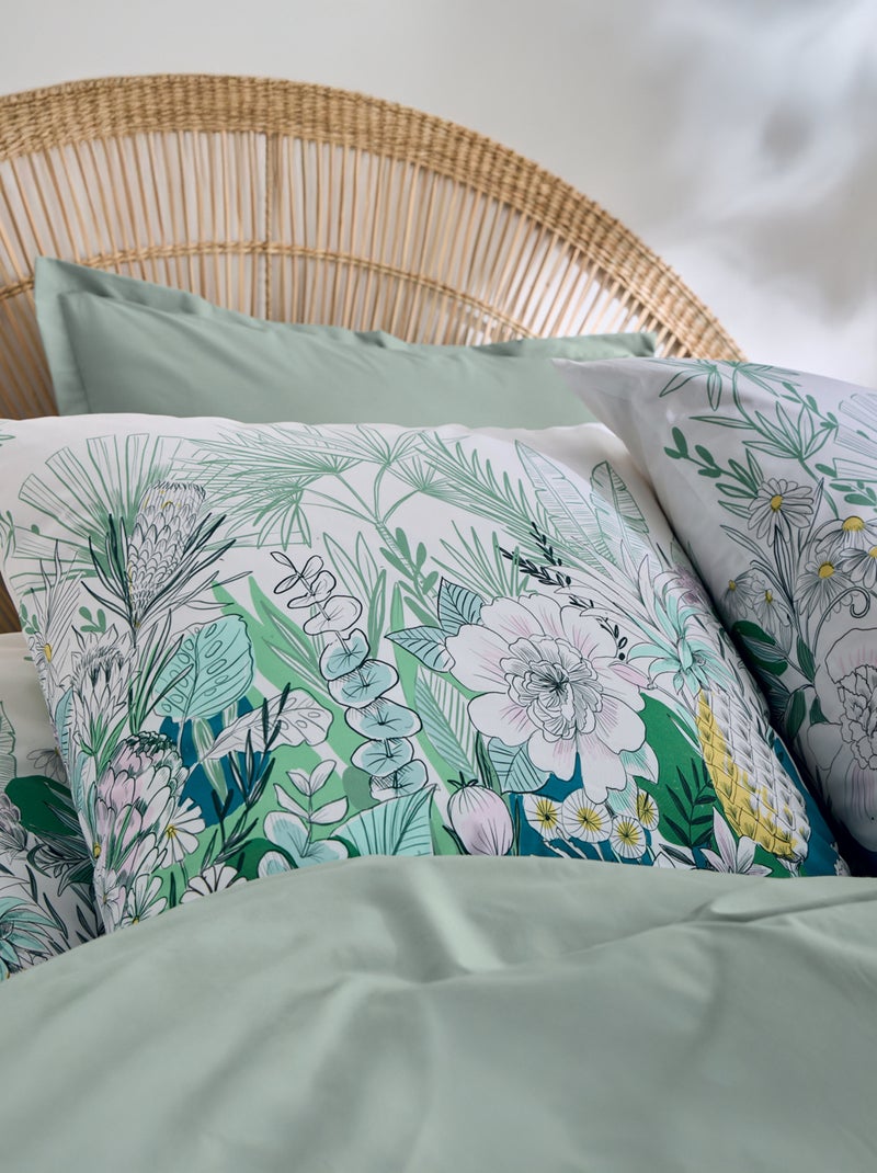 Parure de lit 3 pièces percale de coton feuillage exotique housse + taies Vert - Kiabi