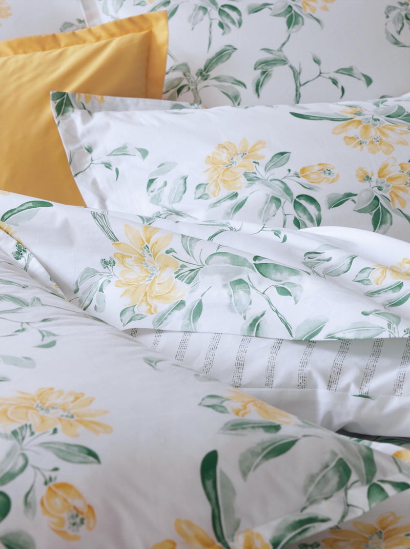 Parure de lit 3 pièces percale de coton floral housse de couette + taies Vert - Kiabi