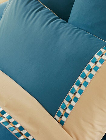 Parure de lit 3 pièces percale de coton géométrique housse + taies