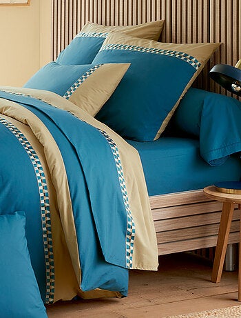 Parure de lit 3 pièces percale de coton géométrique housse + taies