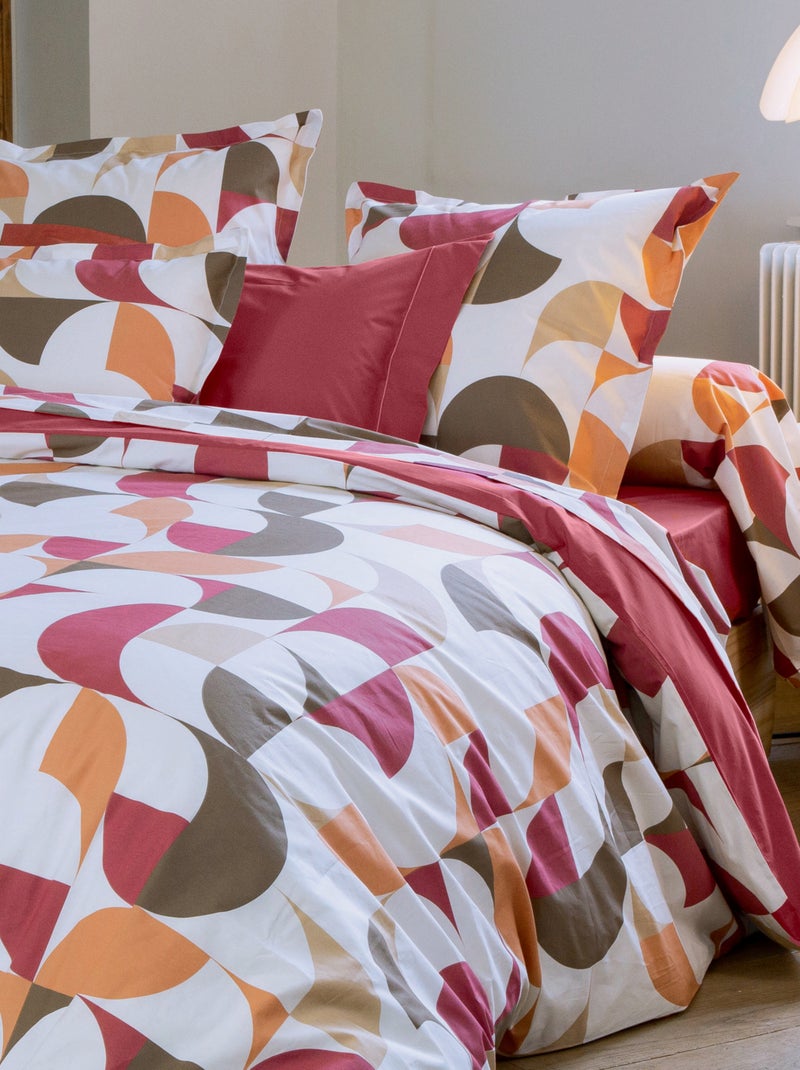 Parure de lit 3 pièces percale de coton géométrique housse + taies Bordeaux - Kiabi