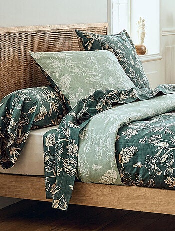 Parure de lit 3 pièces percale de coton végétal housse de couette + taies