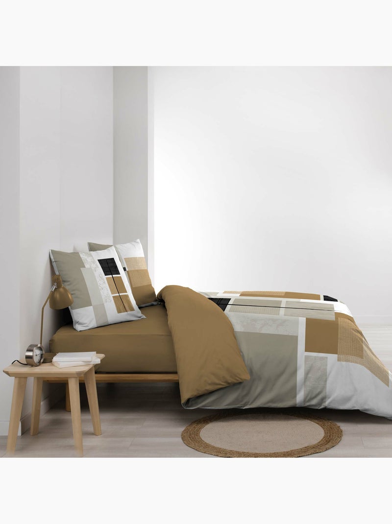 Parure de lit 3 pièces quadro miel – imprimé géométrique Beige - Kiabi