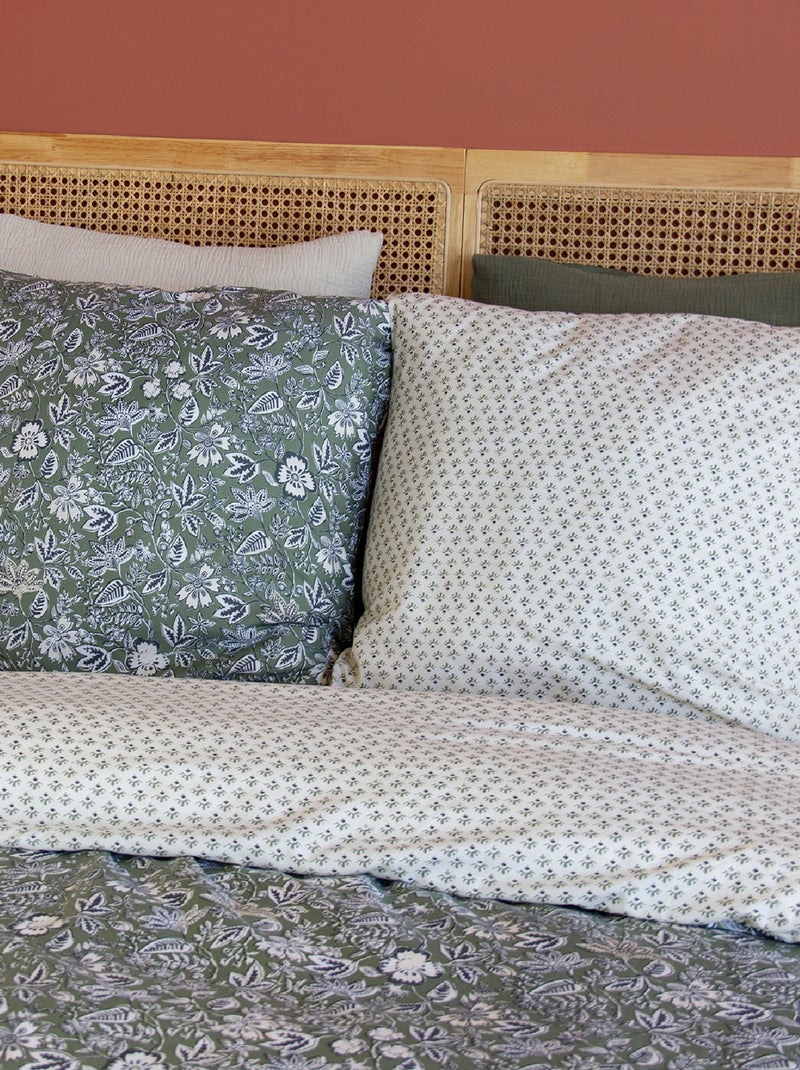 Parure de lit 3 pièces réversible motif floral Kaki - Kiabi