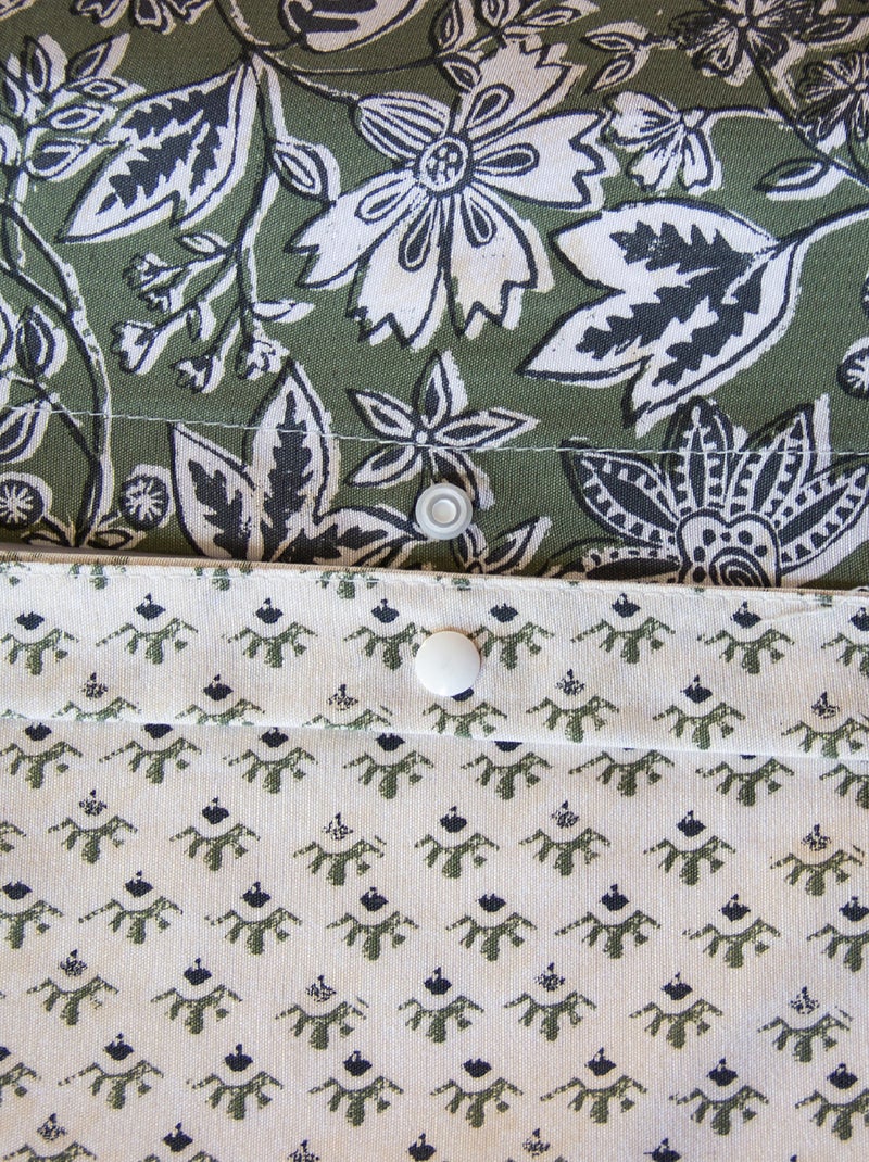 Parure de lit 3 pièces réversible motif floral Kaki - Kiabi