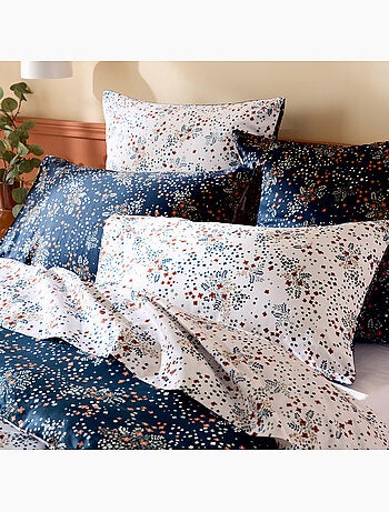 Parure de lit 3 pièces réversible satin de coton 110 fils floral housse + taies